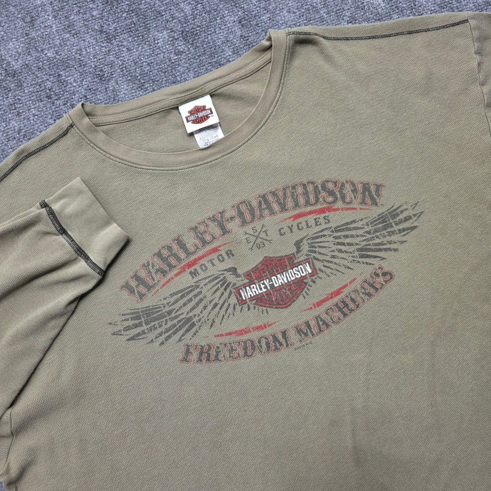 Harley-Davidson Reno NV Freedom Machines Thermal Shirt Mens 3XL Green 2013 / VTG